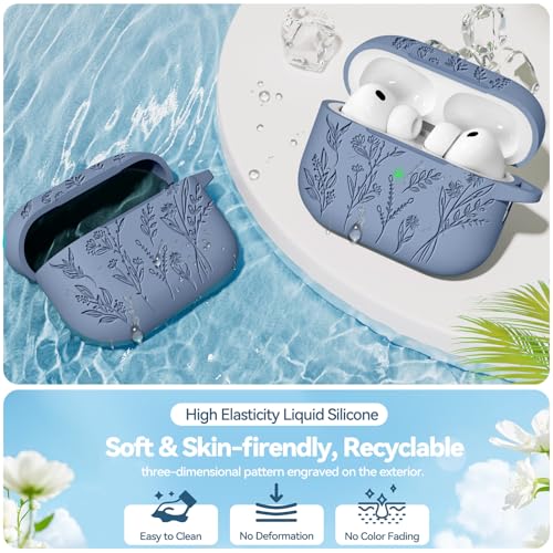 Image of Ekoonpft for Airpods Pro 3 Case, Flower Engraved Cases for Apple AirPods Pro 3rd Generation 2025, Soft Silicone Cover for Men Women Girly with Cleaning Kit & Keychain, Anti-Scratch, Shockproof