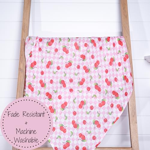 Image of LollyBanks 100% Cotton Baby Swaddle Blanket for Baby Girls, Gentle and Soft Muslin Swaddle, Lightweight 47 x 47 Inches Swaddling Blankets for Newborn, Baby Girl Newborn Essentials (Cherry Print)