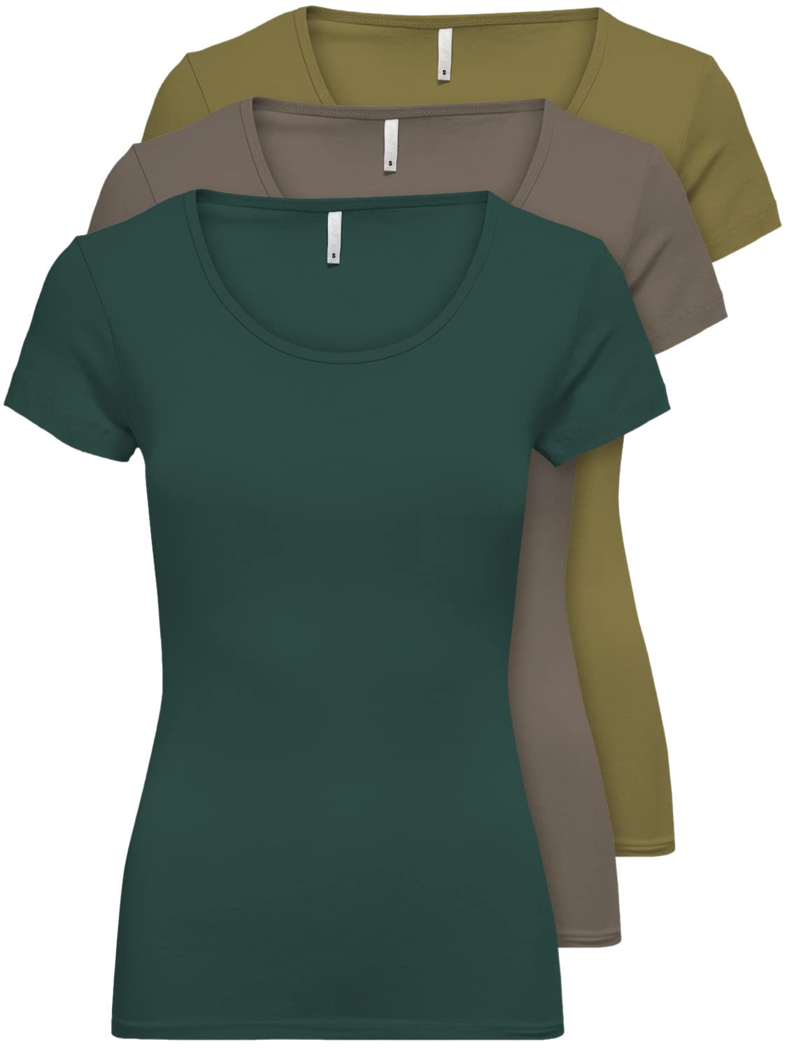 Only Pack de 3 Camisetas Mujer en Negro o Blanco, largas y de Manga Corta, Camisetas básicas para Verano XS S M L XL 15209153