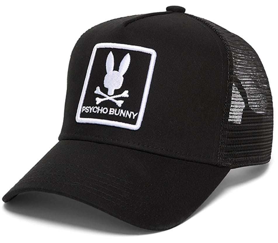 Psycho Bunny Adamo Bunny Trucker Cap (Black)