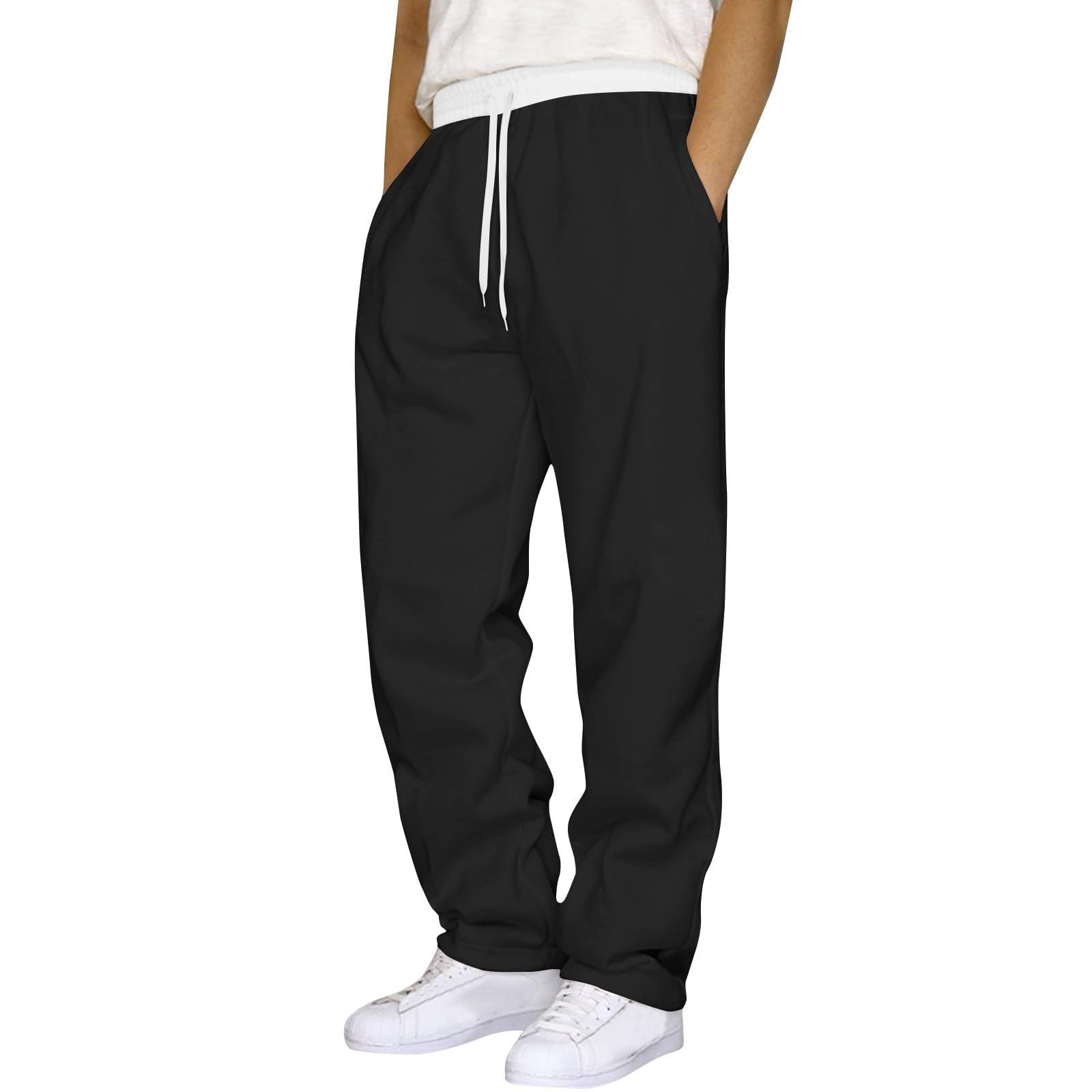 Paquete de 3 pantalones de chándal para hombre, ajuste holgado | Pantalones ligeros con cordón elástico en la cintura para deportes, gimnasio, entrenamiento, correr, con bolsillos