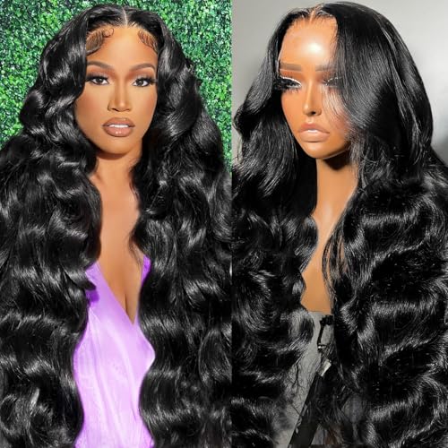 Body Wave Lace Front Wigs Human Hair Pre Plucked 13x4 HD Transparent Lace Frontal Wigs Human Hair 180% Density Glueless Brazilian Virgin Human Hair Wig for Women With Baby Hair Natural Black 26 Inch