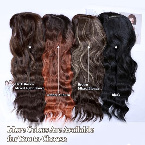 Image of NAYOO White Wigs with Bangs for Women,24 Inch Wavy Synthetic Wig | Natural Looking,Beginner Friendly,Heat Resistant Fiber,Ideal for Daily Wear,Parties & Halloween