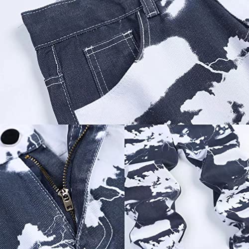 Men's Jeans Men's Basic Slim Fit Casual Pants Cargo Jeans Loose Skate Jeans, Adult Color Block Lightning Cloud Print Pants4