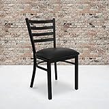 Flash Furniture 2 Pack HERCULES Series Black Ladder Back Metal Restaurant Chair - Black Vinyl Seat