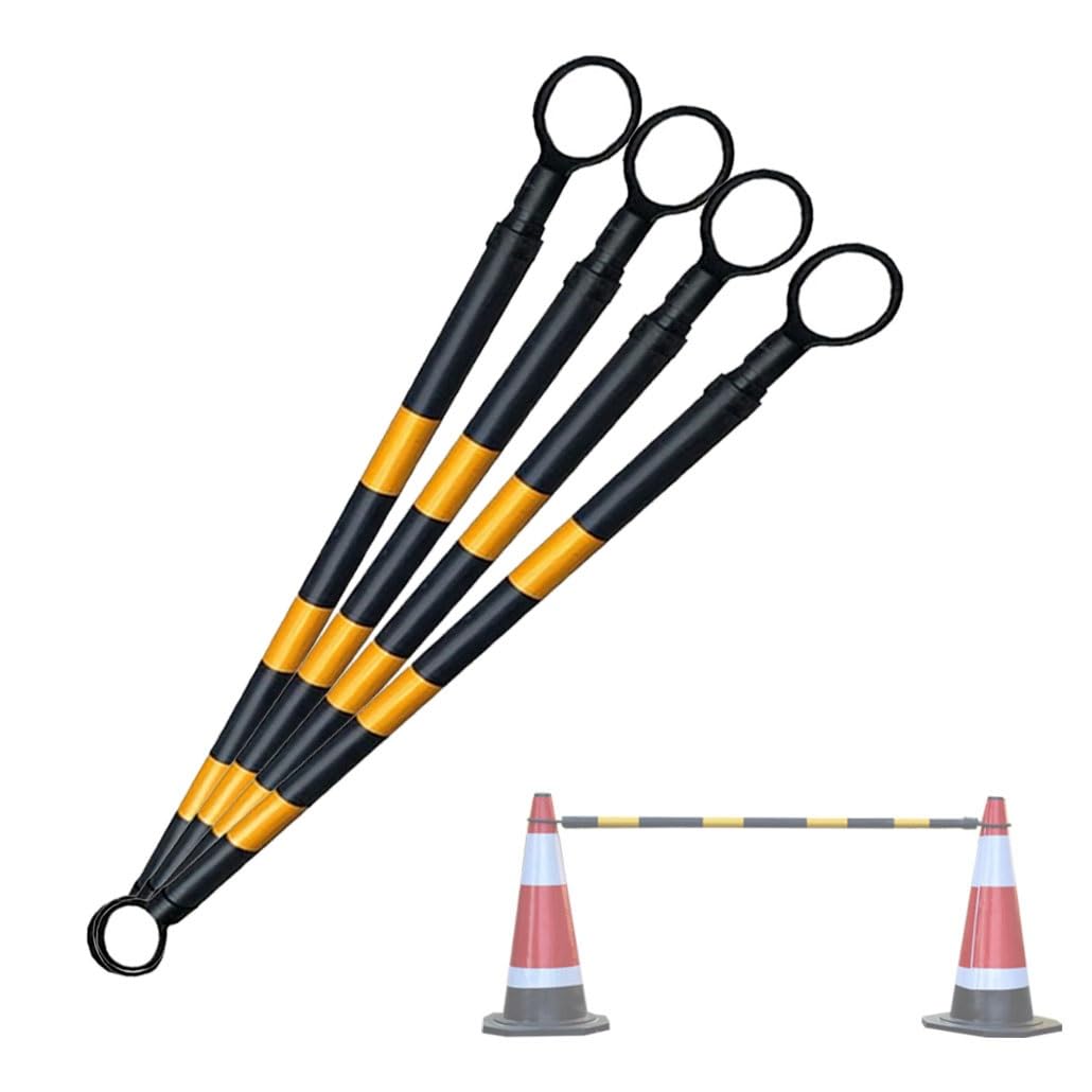 Barrera Reflectante Ajustable con Conos de tráfico - Cinta de Seguridad expandible de 1,2 a 2 Metros para Seguridad Vial y Control de multitudes, Paquete de 4 Unidades en Amarillo y Negro pa