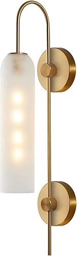 BOKT Lámpara de pared moderna de mediados de siglo con 1 luz, aplique de pared de metal dorado cepillado, iluminación minimalista anti latón,