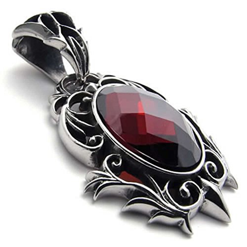 Collier homme femme pendentif rouge acier inoxydable look rétro rock quotidien