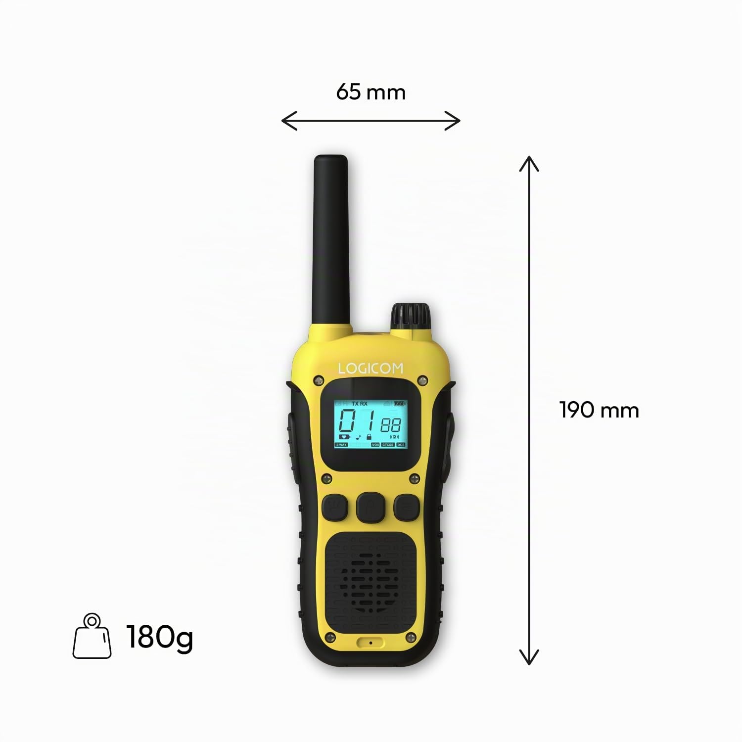 Logicom - Adventure Walkie-Talkie PMR446 IP54 Reichweite 10 km Akkulaufzeit 20h LCD-Display USB-C Taschenlampe VOX Freisprechfunktion 16 Kanäle Akku 1000 mAh 2er-Set