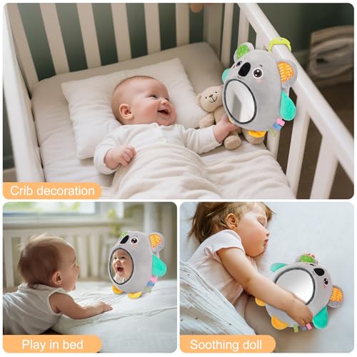 Image of FIOBEE Tummy Time Toys Baby Mirror Tummy Time with Crinkle & Jingle Sounds Large Baby Sensory Toys for Infant Ages 0 3 6 Months and Up Newborn Training Essentials, Gray Koala