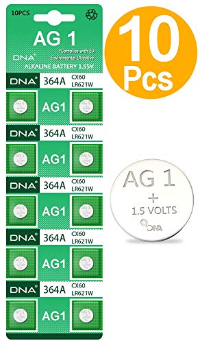 DNA 10 Pilas alcalinas de botón AG1 Eunicell G1 LR60 LR621 SR621W 364