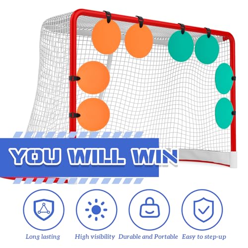 Image of Arrowbash Silicone Hockey Shooting Targets Agility Shooting Goal Target Discs with Straps Set Reactive Hockey Training Equipment for Lacrosse Soccer Baseball Practice Accuracy, Orange, Green
