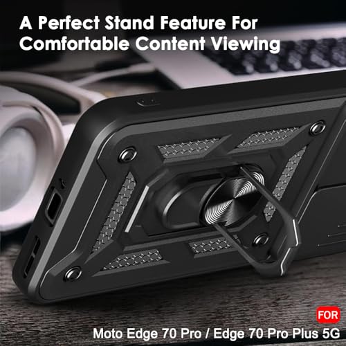 Image of TheGiftKart Tough Armor Bumper Back Cover Case for Motorola Moto Edge 70 Pro /Edge 70 Pro Plus 5G | Kickstand & Ring Holder | 360 Protection Back Cover Case (PC & TPU, Rotating Camera Cover, Black)