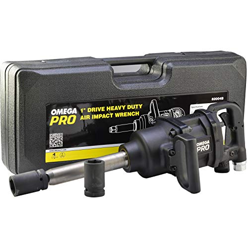 Omega Pro Air Impact Wrench - 1 inch Drive and 6-Inch Extended Anvil - Heavy Duty Impact Gun with 2065 ft/lbs Torque and Twin Hammer Design Packed in Blow Molded Case