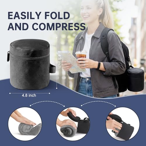 Image of Neck Pillow Travel Pillow - 100% Pure Memory Foam Airplane Pillow with Adjustable Clasp & Removable Cover, Portable Travel Essentials for Long Flights, Car & Office (Light Gray, with Eye Mask)