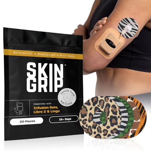 Image of Skin Grip Universal Adhesive Patches for CGM and Insulin Pumps (10-Pack), 0.8-Inch Hole, Waterproof & Sweatproof for 10-14 Days, Pre-Cut Adhesive Tape, Continuous Glucose Monitor Protection, (Animal)