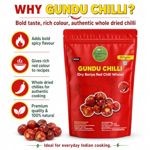 Image of Gundu Chilli Whole 250g - Natural, Organic Boriya Dried Red Chilli,Spicy & Aromatic for Indian Cooking