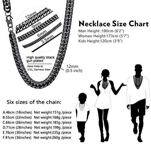 U7 Men Black Choker Chain 18 Inch Hip Hop Style 12Mm Wide Chunky Franco Curb Chain Necklace #TOP2