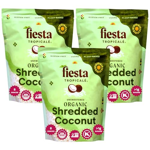 Unsweetened Coconut Flakes, 8 Oz (Pack of 3) - Raw Organic Dried Coconut Flakes, Gluten Free, Shredded Coconut Perfect for Vegan Baking, Smoothies, and Keto Recipes - Fiesta Tropicalé