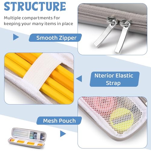 Image of Mudder Hard Shell Slim Pencil Case Small Pen Bag Stylus Case Holder EVA Waterproof Pocket Protectors Organizer for Fountain Pen Headphones Traveller Adults(Gray)