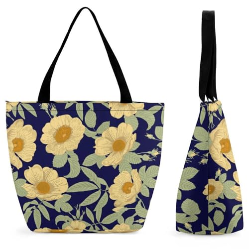 Sac à main fleurs jaunes pour femme - Grand sac de shopping et voyage 32cm