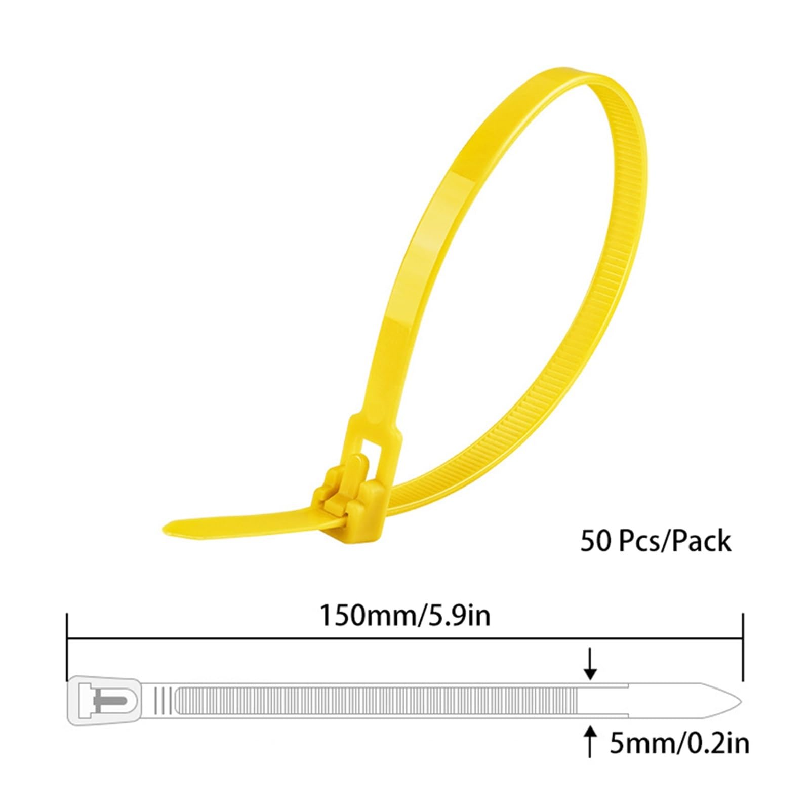 Bridas de nailon, bridas para cables, Bridas de nailon for cables, desprendibles, fijas, negras y blancas, fáciles de desmontar.(Yellow)