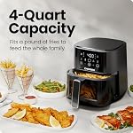 Chefman Air Fryer – 4QT Compact Fryer for Quick and Easy Meals, Hi-Fry Technology for Extra Crispiness, Easy View Window, Touch Controls with 4 Presets, Non-Stick and Dishwasher Safe Basket - Black