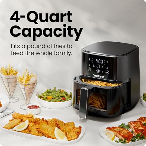 Chefman Air Fryer – 4 QT Compact Airfryer for Quick & Easy Meals, Features Hi-Fry Technology for Extra Crisp, Easy-View Window, Touch Controls with 4 Presets, Nonstick & Dishwasher Safe Basket - Black by Chefman - Image 3