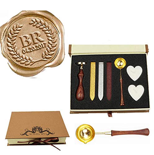 MNYR Vintage Wedding Custom Wax Seal Stamp Kit 2 Letter Monogram Melting Spoon Sealing Wax Candle Gift Book Box Invitation Embellishment Christmas Gift Wrap Customize Personalized Wax Seal Stamp Set