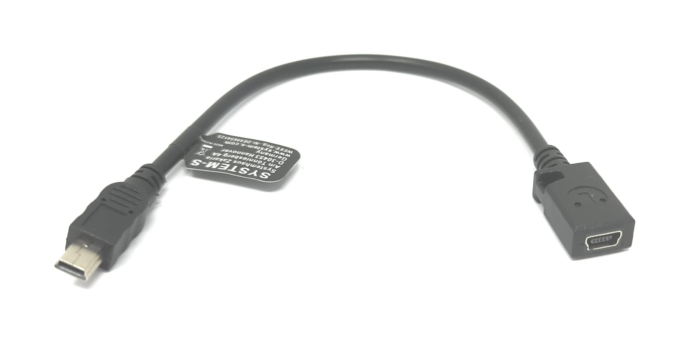 SYSTEM-S Cavo USB 2.0 20 cm Mini B maschio a femmina adattatore in nero