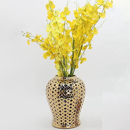Ceramic Ginger Jar, Light Luxury Pierced Gold Collectable Decorative Lattice For Ornament Home Decoration Cafe Gift Storage #TOP1
