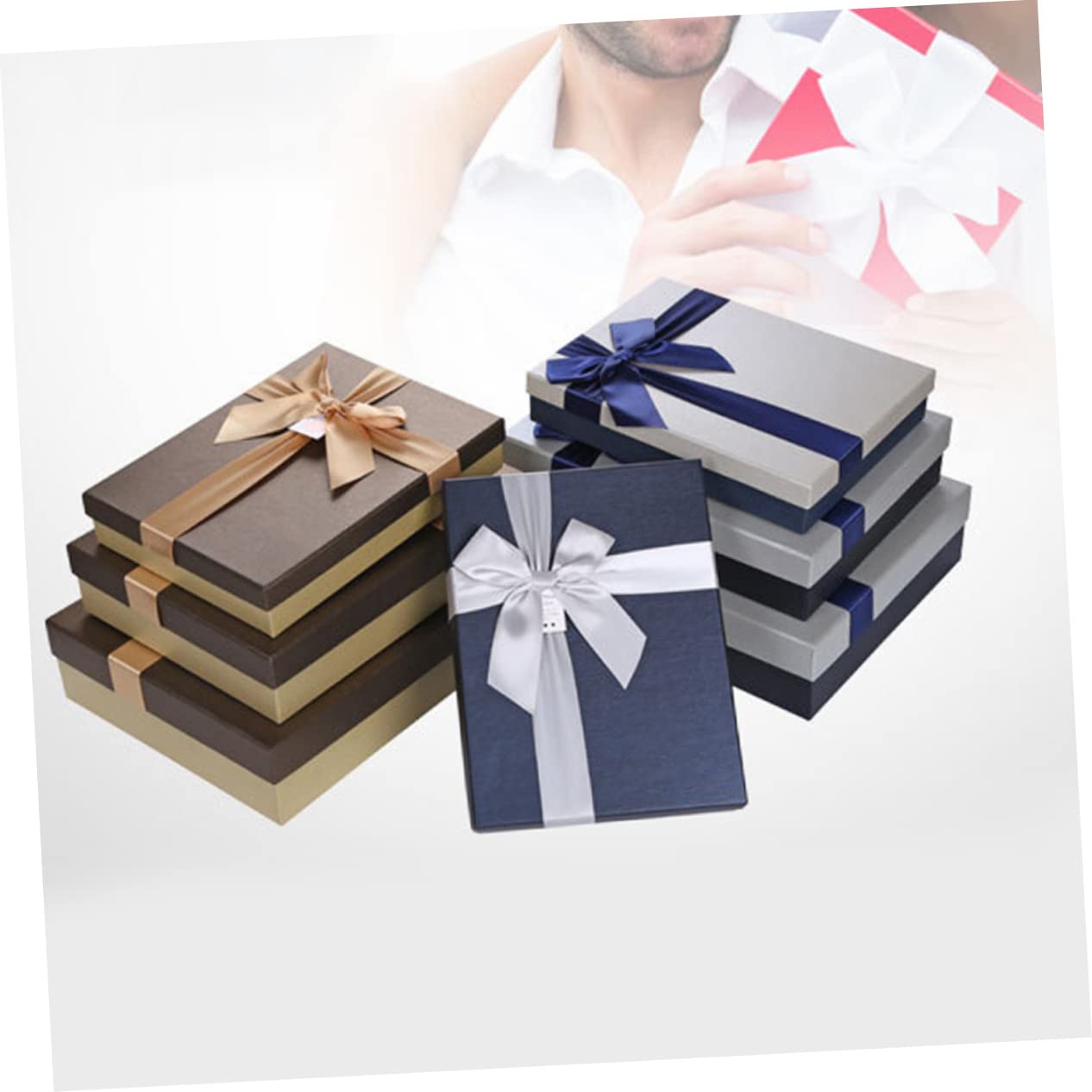 Rechteckige Geschenkbox 3 Stück aus Papierkarton mit Schleife