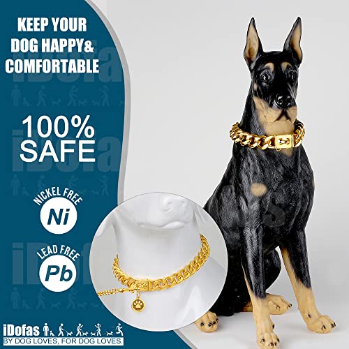 Image of Gold Dog Chain Collar 19mm Metal Chain Collar with Secure Buckle 18K Gold Cuban Link Dog Collar Heavy Duty for Medium Large Dogs.(16 inch)