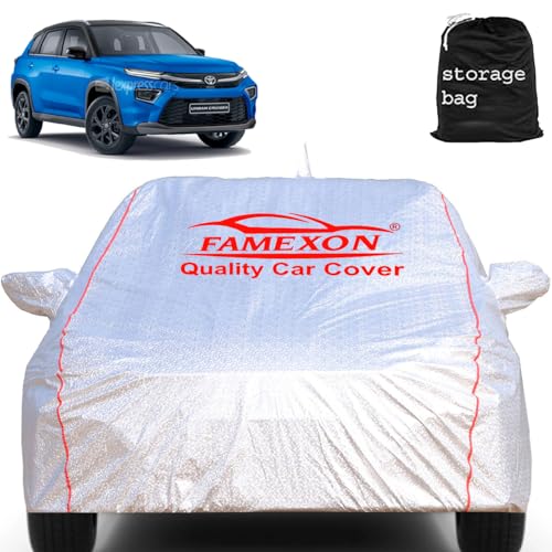 Image of Waterproof Car Body Cover with Mirror Pocket Compatible for Toyota Urban Cruiser Triple Layer Inner Fabric & Pipein Design Protects from Animals, Heat, Rainfall (Metallic Silver)