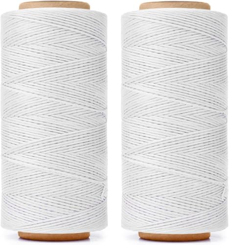 Grewoo Waxed Thread for Leather Sewing, 568 Yards 150D 0.8mm Waxed Cord for DIY, Bookbinding, Shoe Repair & Leather Craft Projects (White)