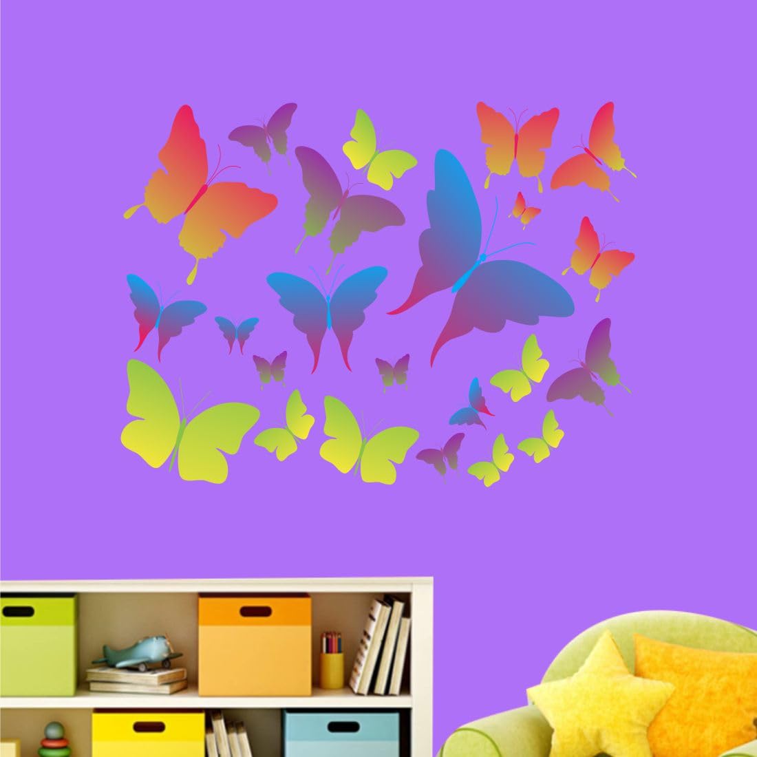 AH Decals Cartoon 3D Colour Full Butterflly Animated Wall Sticker Beautiful Created Designs Kids Room Sticker Wall, Hall, Living Room,Poster 3D Background Removable Sticker Gallery Poster - Image 5 thumbnail