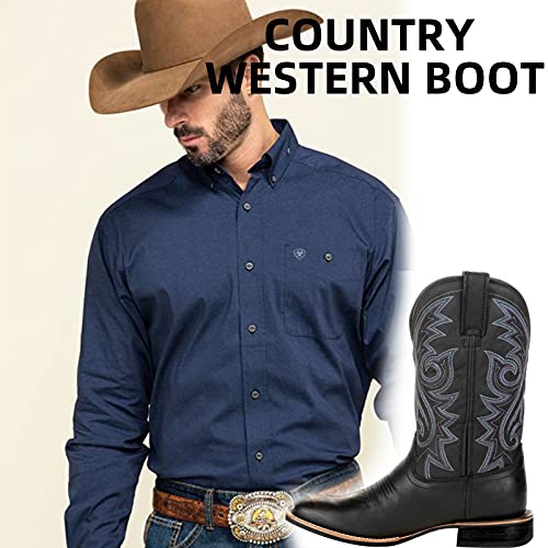 Western Boots Cowboy Boots for Men Square Toe Work Boots Chunky Heels Embroidered Western Boots Wide Calf Waterproof Leather Traditional Country Boot3