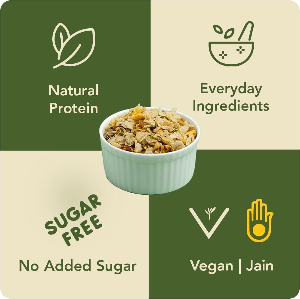 Image of Svasthyaa High Fibre Millet Mix | Roasted Chivda Namkeen with Jowar, Chana Jor, Moong Jor & Corn Flakes | Sugar Free, Gluten Free, Diabetic Friendly Jain Snack | Protein Rich 35gms (Pack of 1)