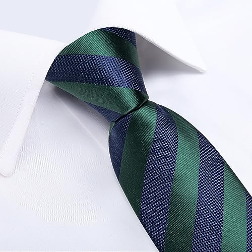 Image of DiBanGu Striped Tie Set for Men Silk Woven Plaid Necktie and Pocket Square Cufflinks Business Wedding