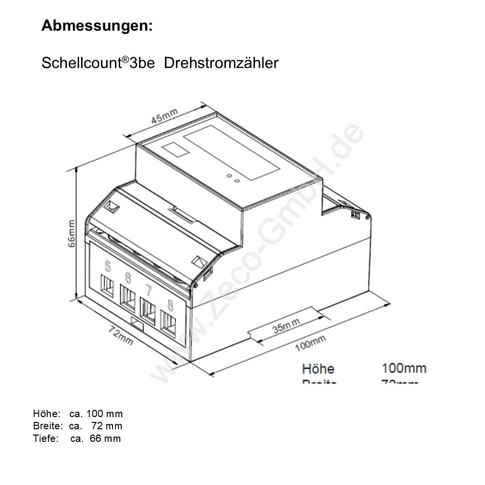 Stromzähler - SchellCount3be für Hutschiene Drehstromzähler 100A, 4TE, S0, digital LCD weiß-blau beleuchtet