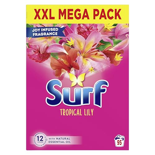 Surf Tropical Lily Washing Powder joy-infused fragrance with natural essential oil lasting up to 12 hours in wear for brilliantly clean laundry every time 95 washes 4.75 kg