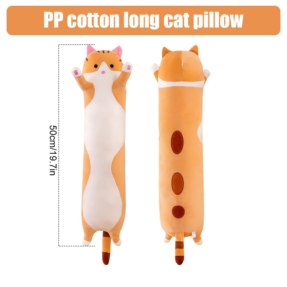 PORUPAEL Long Cat Plush Sleeping Pillow 20''/50cm, Long Cat Plush Body Pillow Cute Kitty Sleeping Throw Pilow for Boys and Girls - Image 2