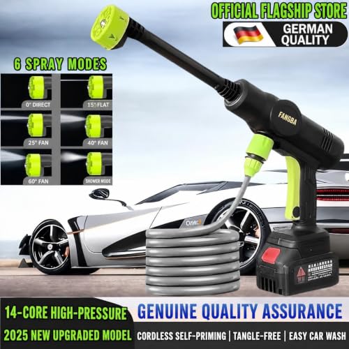 Image of πͺπ’π’π ππ¬ Cordless ππΆπ΄π΅ π£πΏπ²ππππΏπ² Washer Gun π°π΄π© Portable Car Washer with Double Battery, π±π Water Hose, Foam Bottle & Multi-Nozzle Spray Gun for Car, Bike, Garden & Home Cleaning