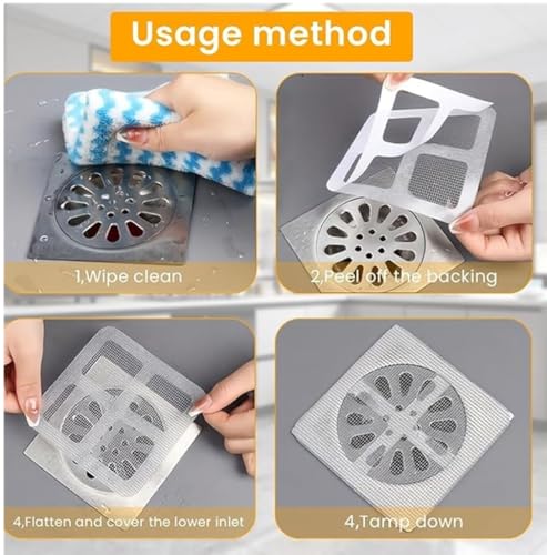 Image of Plastic (30 Pack) Drain Cover Hair Catcher Disposable Waterproof Drain Guard Mesh Stickers Drainage Jali Sink Strainer Shower Drain Cover for Bathroom Floor Sink Bathtub (10cm x 10cm)