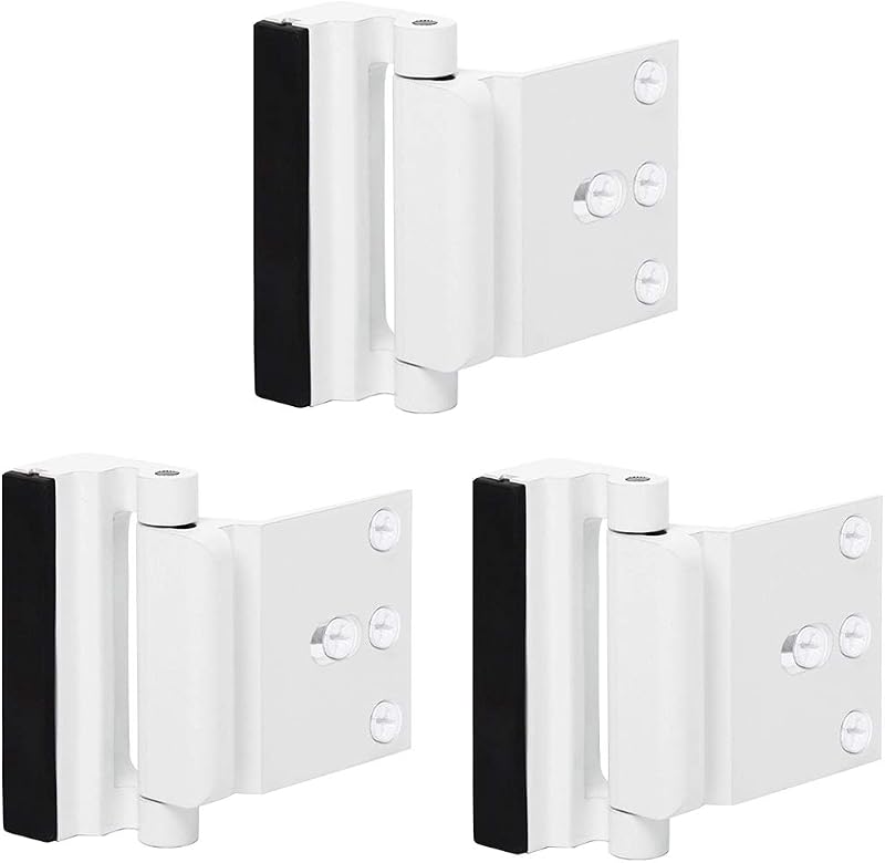 3 Pack Home Security Door Reinforcement Lock Door Latch for Kids Safety | White, Baby Proof Front Door Lock, High Upper Child Toddler Proof Chain Lock, For Inside Door, Deadbolt, Withstands 800 Lbs