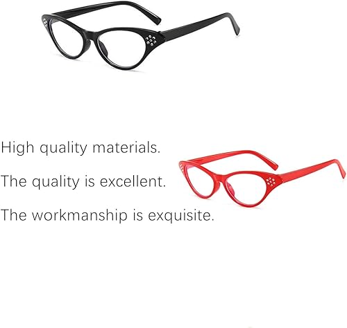 Miniatura 3 de Beetoo Gafas de ojo de gato, 2 gafas de diamantes de imitación de ojo de gato, anteojos de diamantes de imitación para mujer (rojo, negro)
