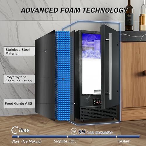 Image of SOZT Under Counter Ice Maker, 120LBS /24H Commercial Ice Machine | Self-Cleaning & 24H Timer, 30LBS Storage - Reversible Door, Built-in /Freestanding Design for Home Bar Cafe Restaurant