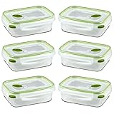 STERILITE 0311 Ultra Seal 3.1 Cup Rectangle Food Storage Container, Clear Green, Pack of 6, See Through Lid & Base With New Leaf Accents