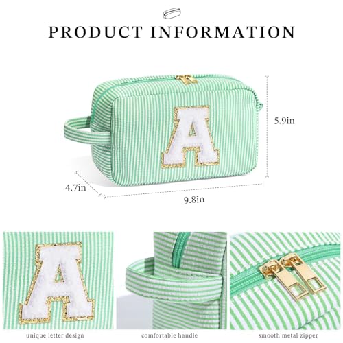 Image of YOOLIFE Initial Cosmetic Bag for Women - Monogram Cute Makeup Bag Cosmetic Case Toiletry Pouch for Women Her Best Friend Sister Teacher, Personalized Birthday Gifts for Women, Light Green I