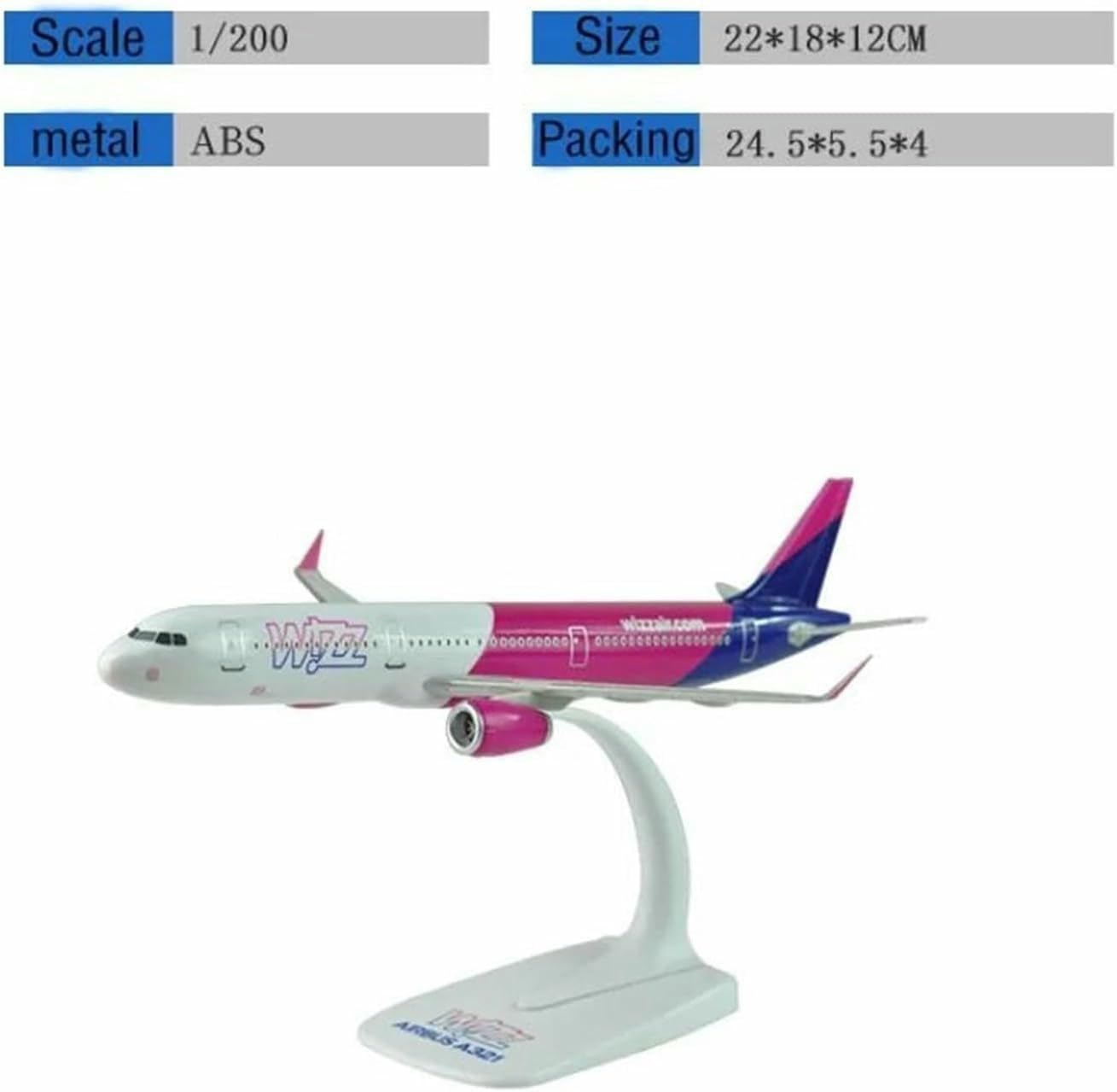 Avión exhibición Escala 22 cm para Wizz Air A321 Base Resina estática avión Terminado maqueta Adorno para área recepción Ideal para Regalar